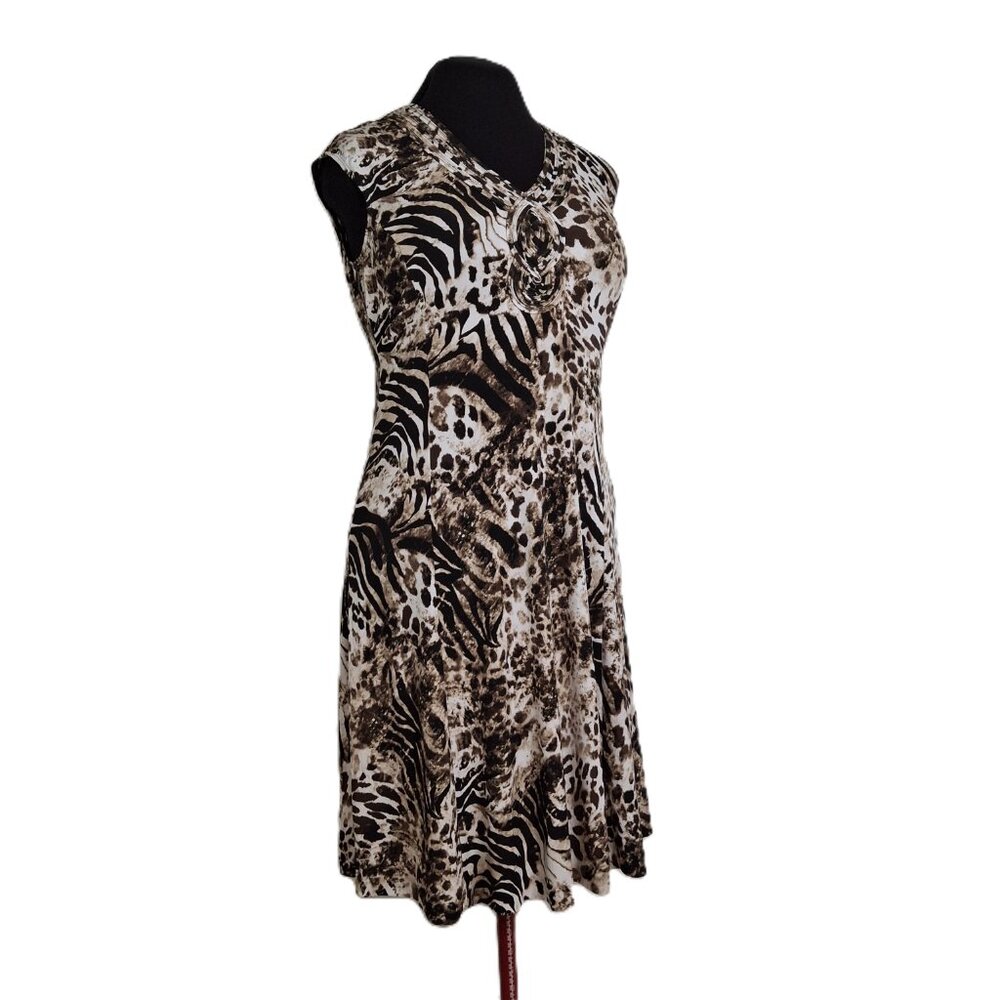 Fit & Flare Stretchy Animal Print Princess Dress,Front Detail, TanJay, Size L